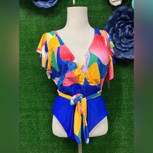 Pat Pat Colorful Ruffle Sleeve One Piece Bathing Suit Size XL NWT